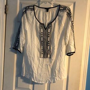 White Top with Black Embroidered Design